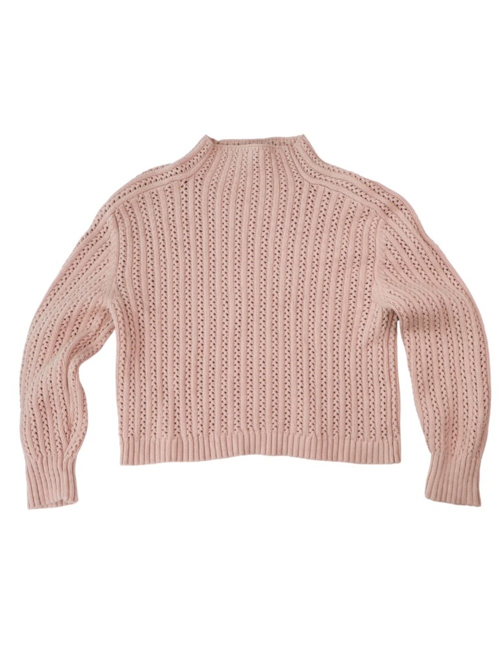 Ann Taylor Open Knit Sweater Women's Medium Mauve Mock Neck Chunky Pullover